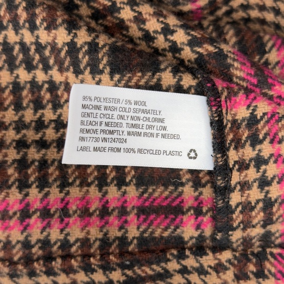 Wild Fable Plaid Long Coat Pink Brown Wool Blend Size Small - Picture 6 of 6